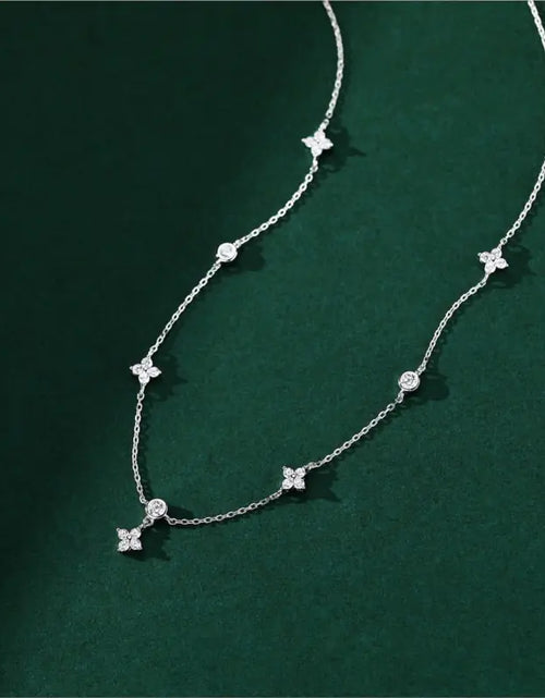 Load image into Gallery viewer, ANENJERY Inlaid Zircon Four-leaf Flower Chain Necklace for Women
