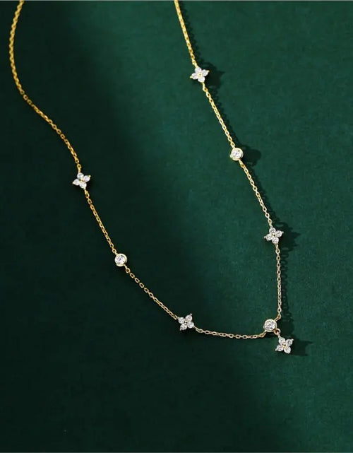 Load image into Gallery viewer, ANENJERY Inlaid Zircon Four-leaf Flower Chain Necklace for Women
