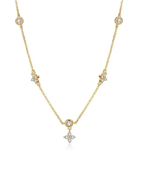 Load image into Gallery viewer, ANENJERY Inlaid Zircon Four-leaf Flower Chain Necklace for Women
