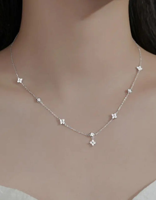 Load image into Gallery viewer, ANENJERY Inlaid Zircon Four-leaf Flower Chain Necklace for Women
