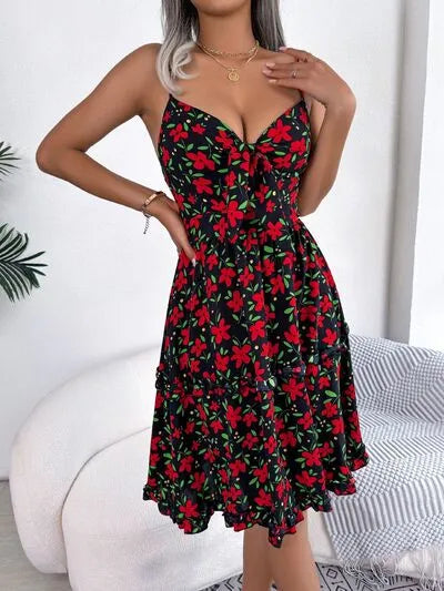 Load image into Gallery viewer, Printed Plunge Sleeve Cami Dress
