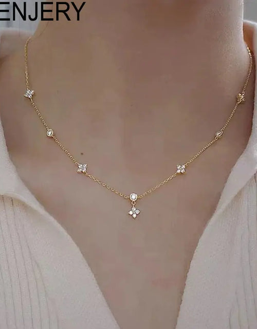 Load image into Gallery viewer, ANENJERY Inlaid Zircon Four-leaf Flower Chain Necklace for Women
