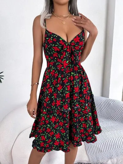 Load image into Gallery viewer, Printed Plunge Sleeve Cami Dress
