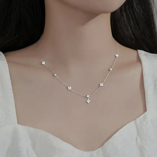 Load image into Gallery viewer, ANENJERY Inlaid Zircon Four-leaf Flower Chain Necklace for Women
